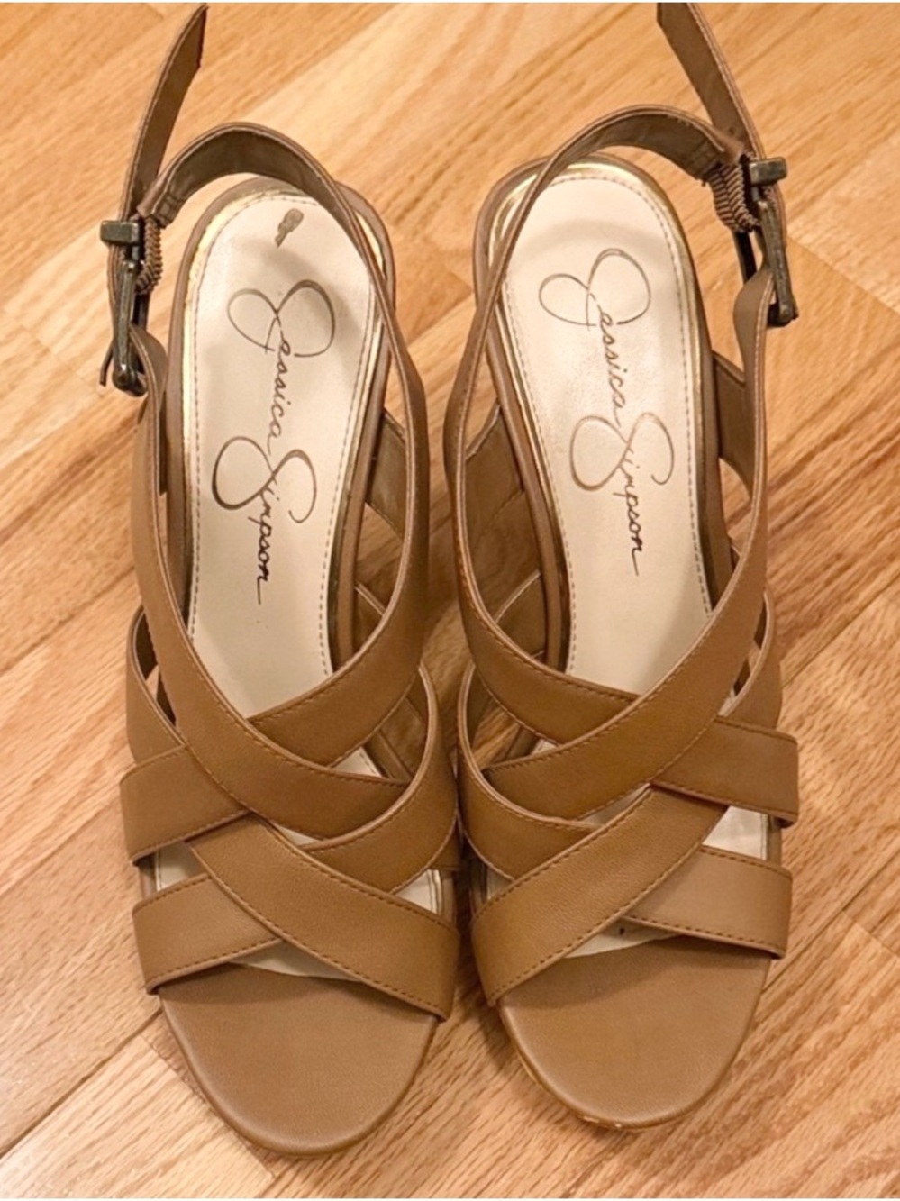 Jessica Simpson Tan Cork Wedge Sandals Size 9 Strappy Summer Wedges
